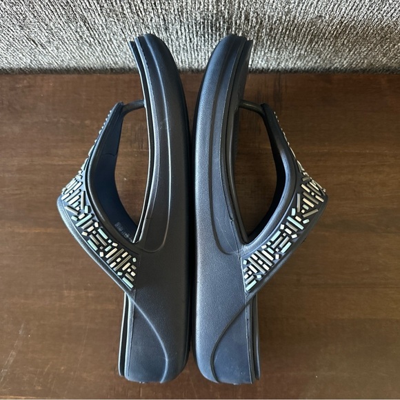 Crocs Sandals Womens 9 Monterey Wedge Slip On Flip Flop Navy 206851 Comfort - Picture 8 of 8